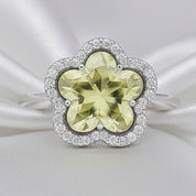 Flower Two tone Colored Stone and Diamond Ring R 347