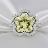 Flower Two tone Colored Stone and Diamond Ring R 347