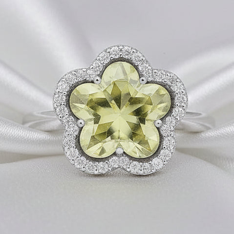 Flower Two tone Colored Stone and Diamond Ring