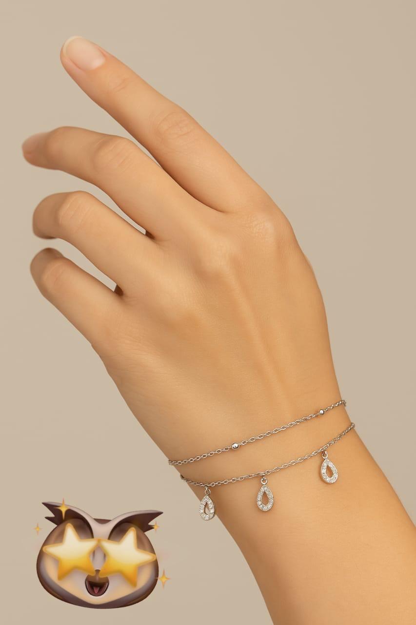 925 Sterling Silver Two-Layered Bracelet for Women | Dual Chain Design with Sparkling  Diamonds | Elegant & Adjustable Wrist-wear MY509-238