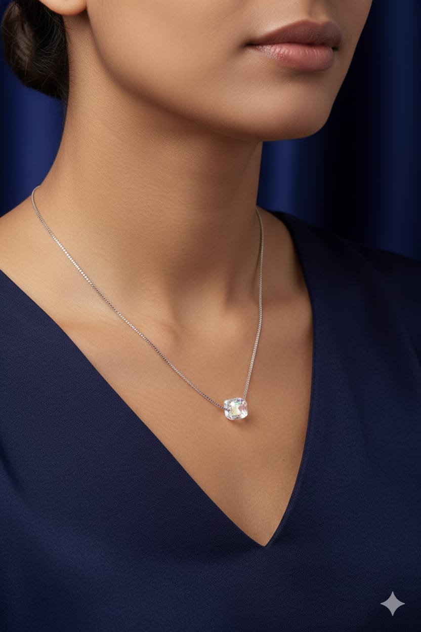 925 Sterling Silver Aurora Crystal Cube Pendant – Modern Luxury Redefined RRJO313-398