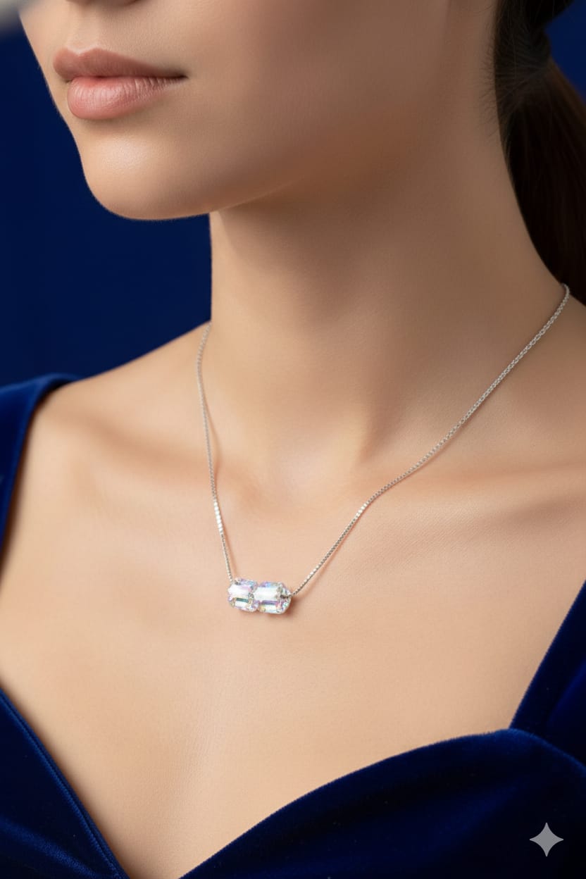 925 Sterling Silver Aurora Crystal Cube Pendant – Modern Luxury Redefined RRJ0350-397