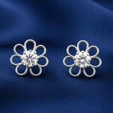 25 Sterling Silver Floral Stud Earrings with Zircon Diamond | Elegant Flower Design | Lightweight Daily Wear Jewellery for Women & Girls ER719-DP100