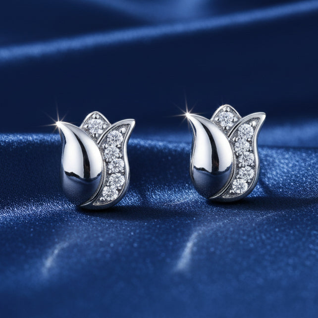 Elegant Tulip Bloom 925 Sterling Silver Stud Earrings ER735-DP178
