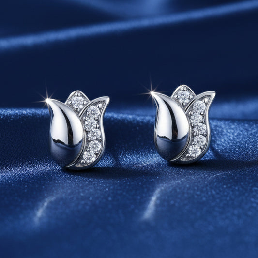 Elegant Tulip Bloom 925 Sterling Silver Stud Earrings ER735-DP178