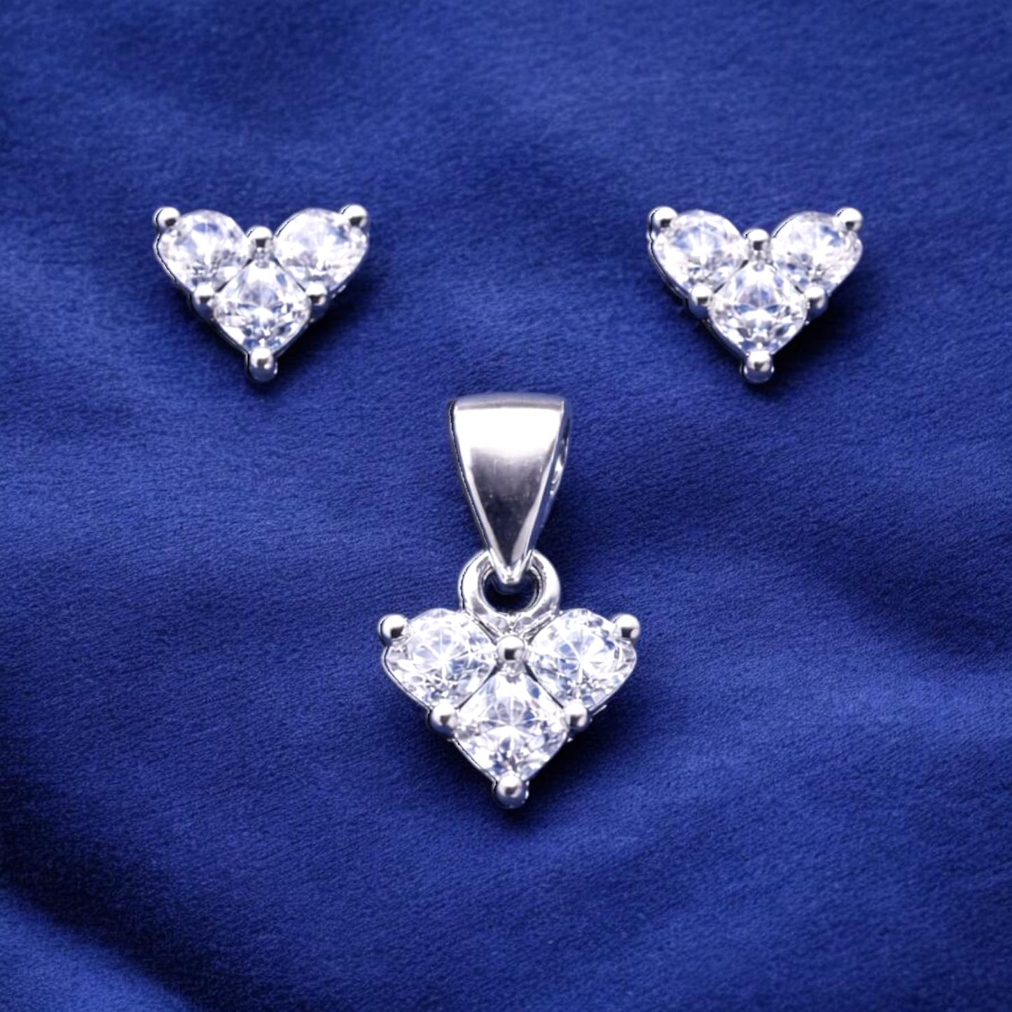 925 Heart Zircon Diamond Pendant with Matching Earrings Set for Women | Sparkling CZ Jewelry Set | Party & Festive WearRRJ0173-322