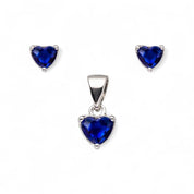 925 Sterling Silver Heart Blue Stone Pendant with Matching Stud Earrings | Elegant Jewelry Set for Women | Gift for Her RRJ0108-321