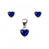 925 Sterling Silver Heart Blue Stone Pendant with Matching Stud Earrings | Elegant Jewelry Set for Women | Gift for Her RRJ0108-321