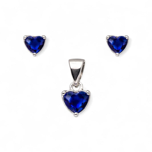 925 Sterling Silver Heart Blue Stone Pendant with Matching Stud Earrings | Elegant Jewelry Set for Women | Gift for Her RRJ0108-321