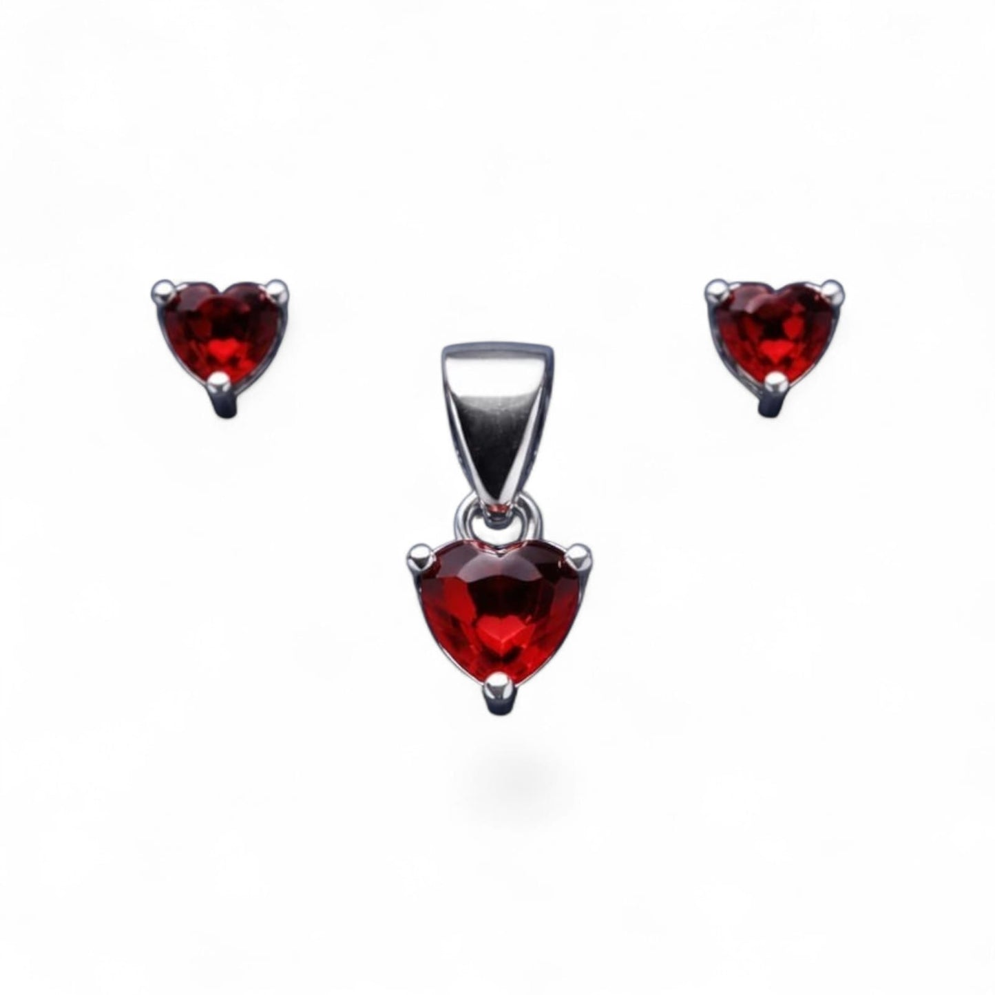 925 Red Heart Stone Pendant Necklace with Matching Stud Earrings Set for Women | Elegant Jewelry Combo | Gift for Her  RRJ0110-323