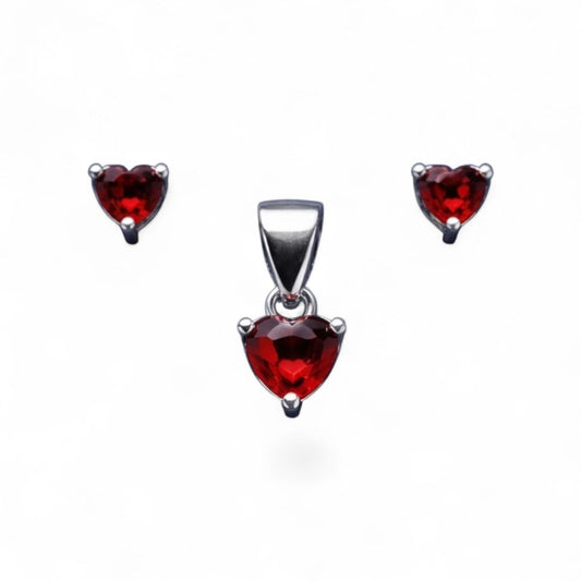 925 Red Heart Stone Pendant Necklace with Matching Stud Earrings Set for Women | Elegant Jewelry Combo | Gift for Her  RRJ0110-323