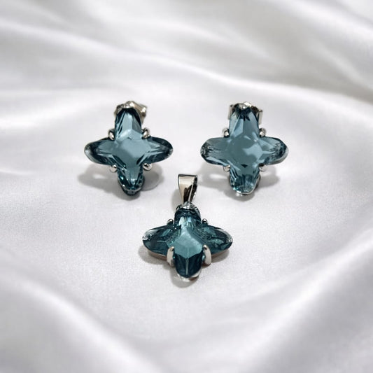 Aqua Bloom Pendant & Earring Set PR420-401
