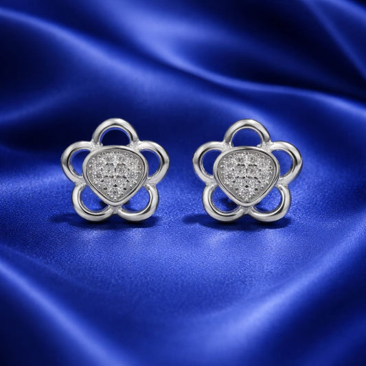 925 Sterling Silver Floral Stud Earrings with Zircon Diamond | Elegant Flower Design | Lightweight Daily Wear Jewellery for Women & GirlsRRJ0227-336