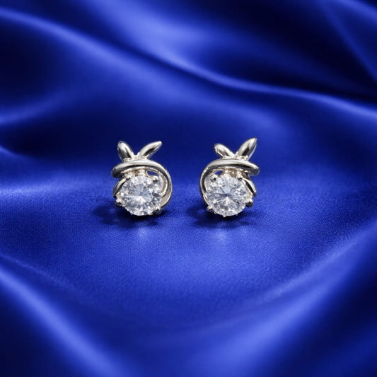 925 Sterling Silver Solitaire Stud Earrings for Women | Round Brilliant Cut Centre Stone with Modern Knot Design | Elegant Daily & Party Wear Jewellery RRJ0120-347