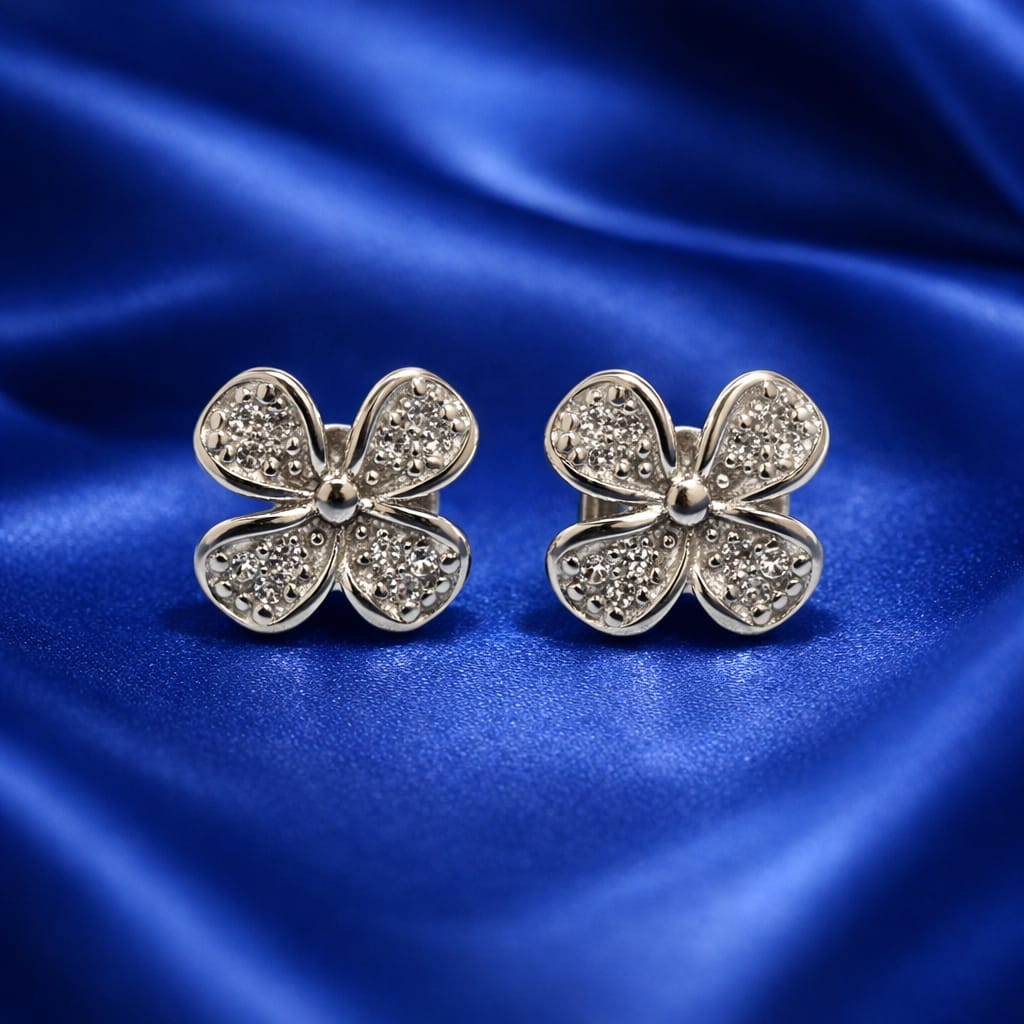 Elegant Silver Zircon Petal Stud Earrings – Minimal Floral Design ER729-DP277