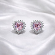 925 Sterling Silver Heart Shape Earrings for Women | Centre Pink Stone with Diamond Accents | Romantic Party & Daily Wear Jewellery RRJ0350-415