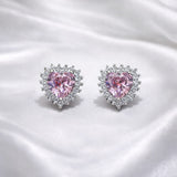 925 Sterling Silver Heart Shape Earrings for Women | Centre Pink Stone with Diamond Accents | Romantic Party & Daily Wear Jewellery RRJ0350-415