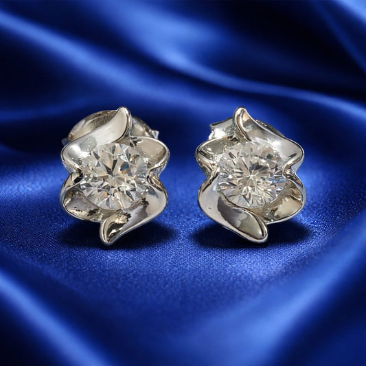 925 Sterling Silver Floral Stud Earrings with Zircon Diamond | Elegant Flower Design | Lightweight Daily Wear Jewellery for Women & Girls RRJ0106-344