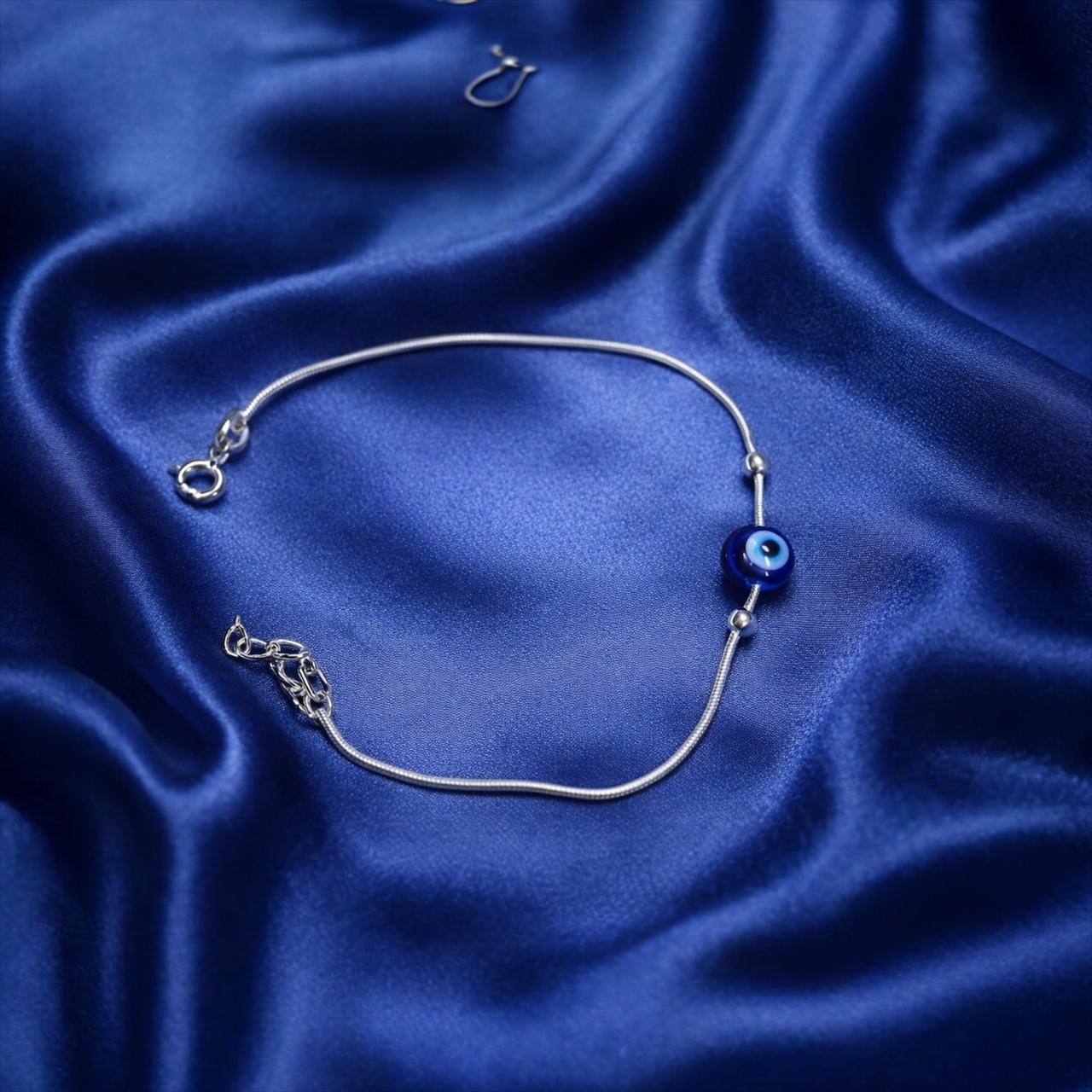 925 Sterling Silver Evil Eye Bracelet for Women | Blue Evil Eye Stone Charm | Adjustable Protection & Daily Wear Jewellery RRJ0285-416