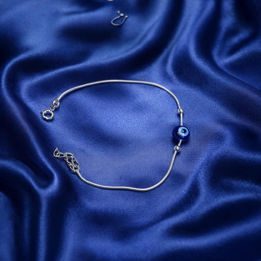 925 Sterling Silver Evil Eye Bracelet for Women | Blue Evil Eye Stone Charm | Adjustable Protection & Daily Wear Jewellery RRJ0285-416