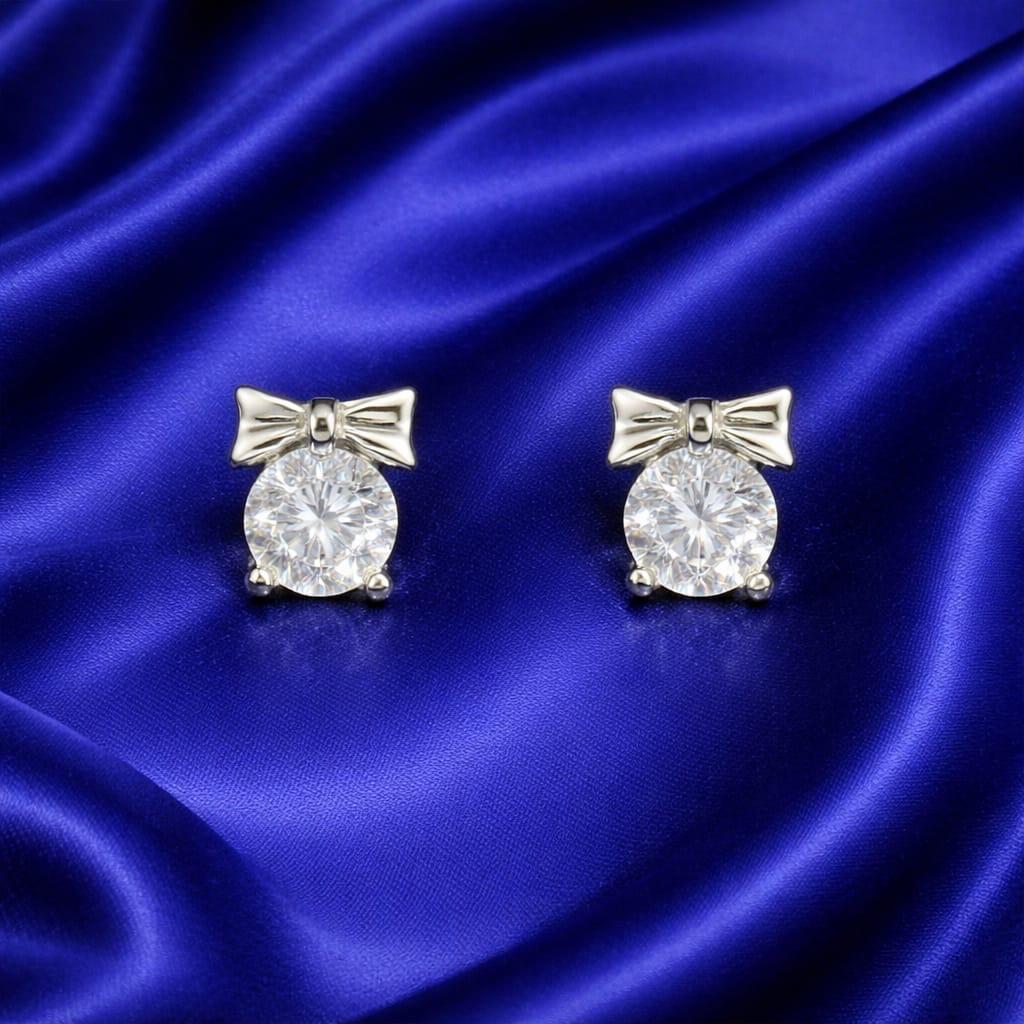 925 Sterling Silver Bow Design Earrings for Women | Round Solitaire Zircon Studded | Elegant Daily & Party Wear Jewellery RRJ0147-346