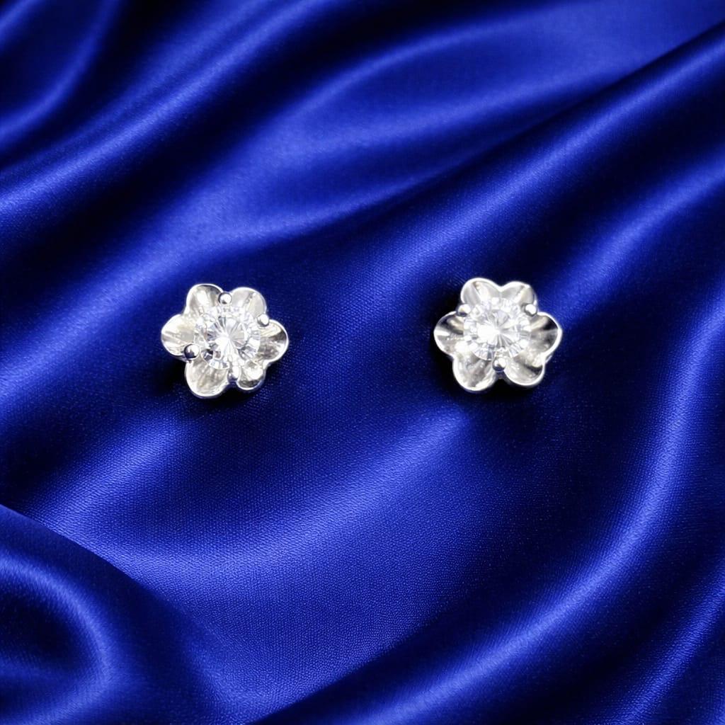925 Sterling Silver Round Pointer Earrings for Women | Back Flower Design Studs | Elegant Daily & Party Wear Jewellery RRJ0110-345