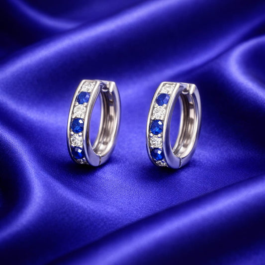 25 Sterling Silver Bali Hoop Earrings with Multicolor CZ Diamonds (Red, Green & Blue) | Sparkling Cubic Zirconia Studded Hoops for Women & Girls | Lightweight Daily Wear & Party Jewellery