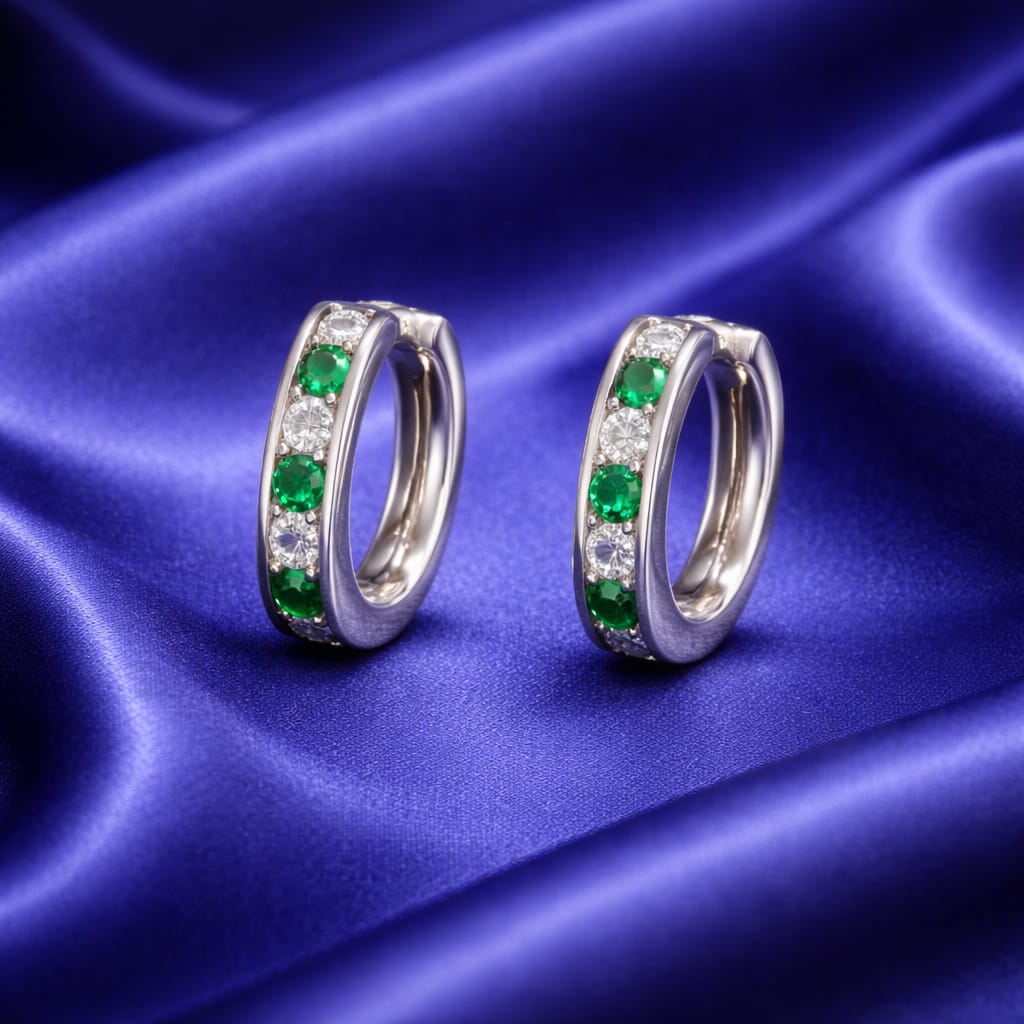 25 Sterling Silver Bali Hoop Earrings with Multicolor CZ Diamonds (Red, Green & Blue) | Sparkling Cubic Zirconia Studded Hoops for Women & Girls | Lightweight Daily Wear & Party Jewellery