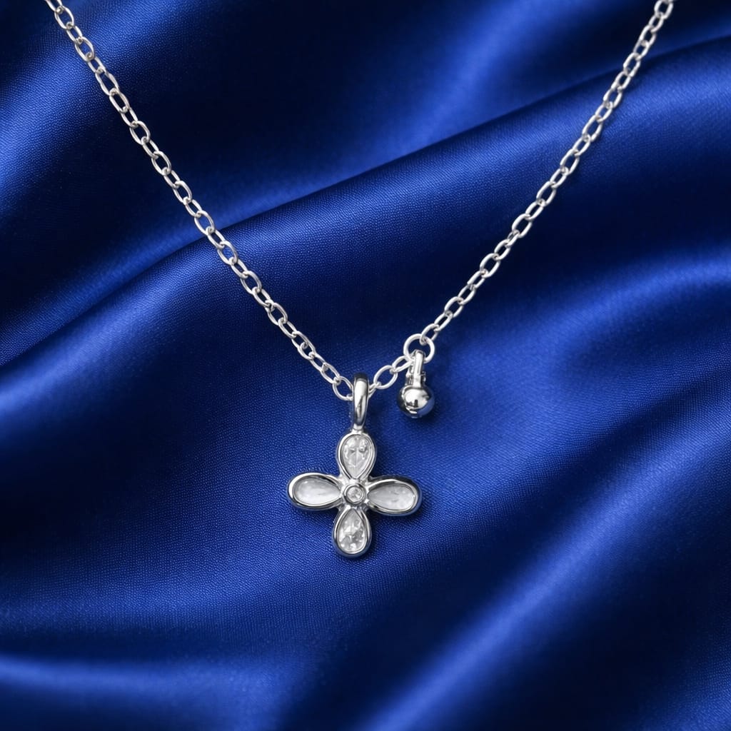 925 Sterling Silver Flower Pendant with Chain | Elegant Floral Design Necklace for Women | Daily Wear & Gift JewelleryRRJ0210-417