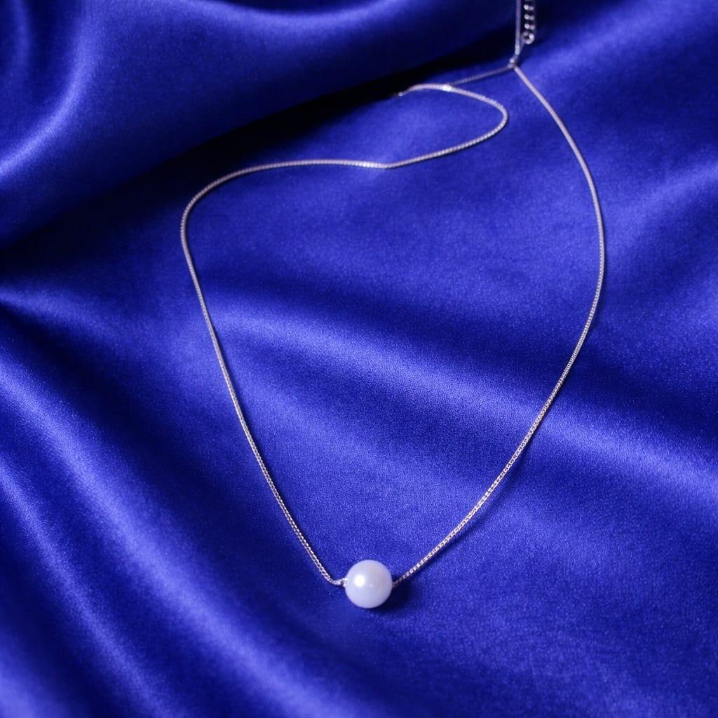 925 Sterling Silver Round Moti Pendant with Chain | Elegant Pearl Drop Necklace for Women | Minimal Everyday & Party Wear Jewellery PR422-220