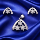 925 Sterling Silver Floral Diamond Pendant & Earrings Set | Triple Flower Cluster Design with Sparkling Zircon Stones | Elegant Party Wear Jewellery for Women RRJ0392-407
