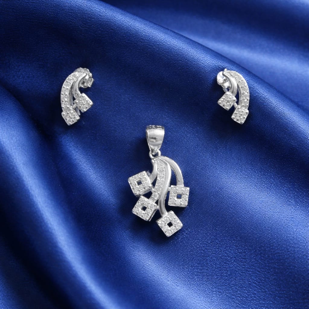 925 Sterling Silver Pendant and Earrings Set with Zircon Diamonds | Elegant Matching Jewellery Set for Women | Party & Gift Wear RRJ0419-408