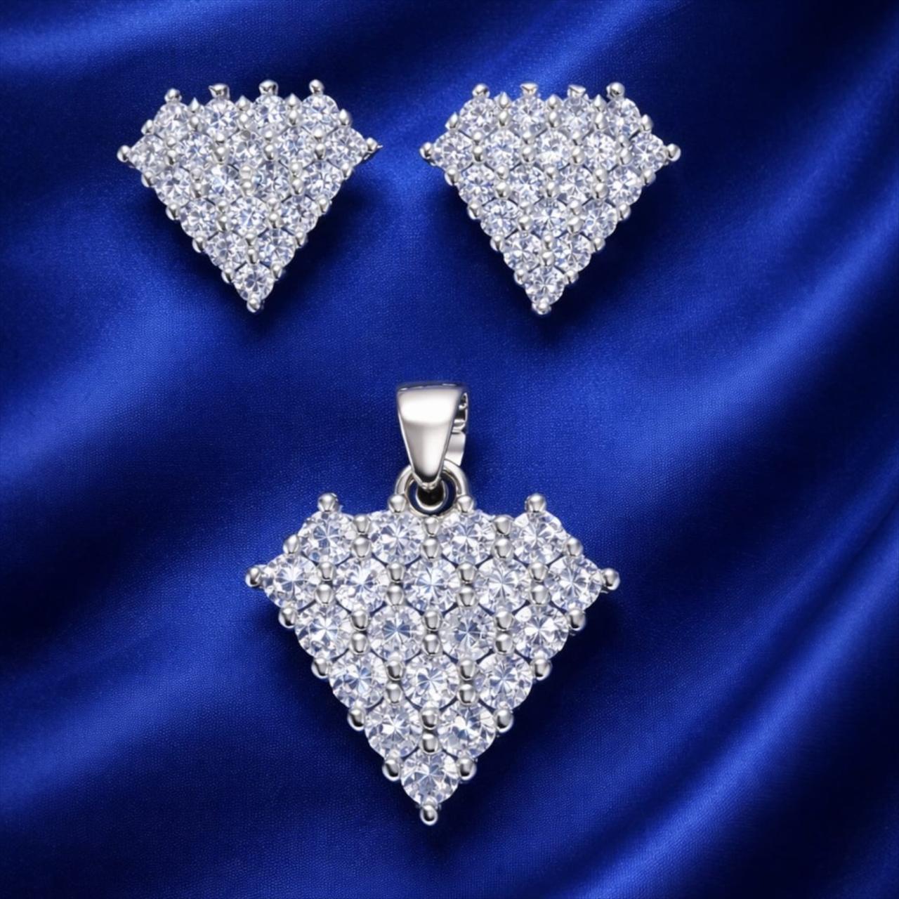925 Sterling Silver Heart Shape Pendant & Earrings Set with Zircon Diamonds | Romantic Matching Jewellery Set for Women | Gift & Party Wear RRJ0538-327
