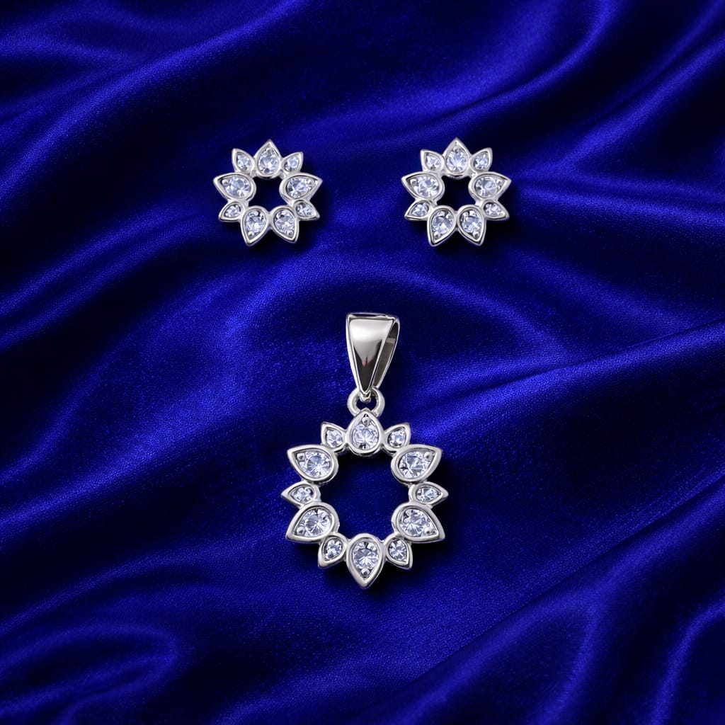 925 Sterling Silver Pendant  with Matching Earrings Set for Women | Elegant Minimal Jewelry | Gift for HerRRJ0194-401