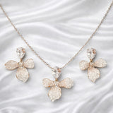 925 Sterling Silver Elegant Crystal Drop Necklace & Earrings Set | Pear-Cut Stone with Textured Petal Design | Lightweight Party & Daily Wear Jewellery for Women VR1650-706