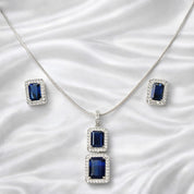 925 Sterling Silver Green Oval Stone Pendant Set with Chain & Drop Earrings | Zircon Diamond Accents | Elegant Party & Wedding Jewellery for Women VR1036-702