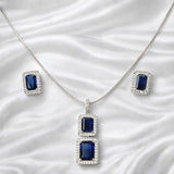 925 Sterling Silver Green Oval Stone Pendant Set with Chain & Drop Earrings | Zircon Diamond Accents | Elegant Party & Wedding Jewellery for Women VR1036-702