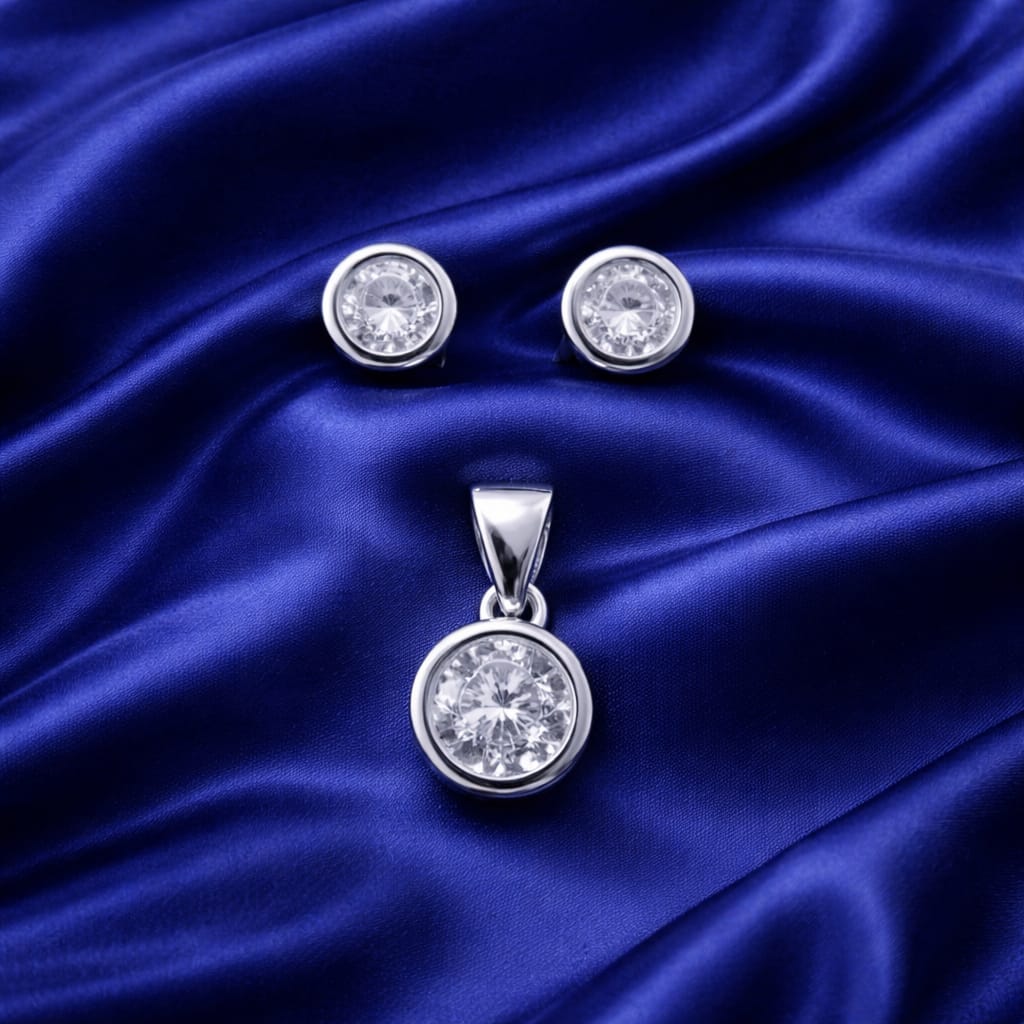 925 Sterling Silver Pendant Necklace with Matching Earrings Set for Women | Elegant Minimal Jewelry | Gift for HerRRJ0223-403