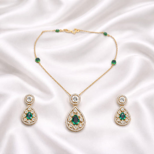 Golden Aura Green Stone Jewellery Set