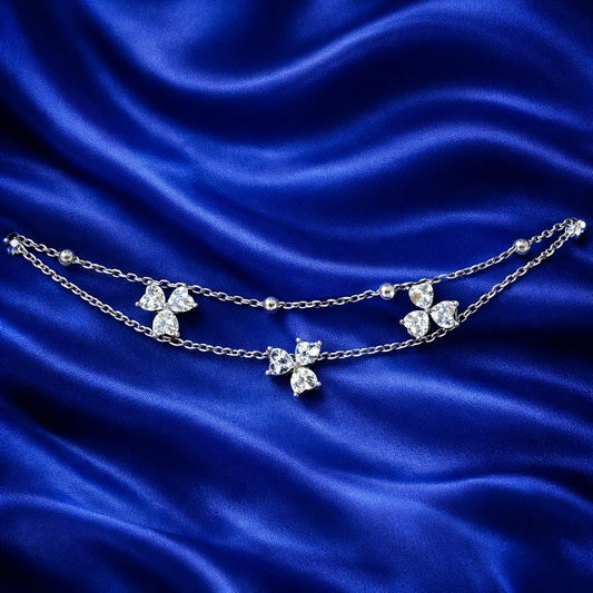 925 Sterling Silver Two-Layered Bracelet for Women | Dual Chain Design with Sparkling Diamonds | Elegant & Adjustable Wristwear MY506-323