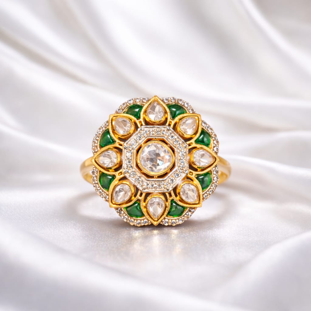 Heritage Green Polki Flower Set