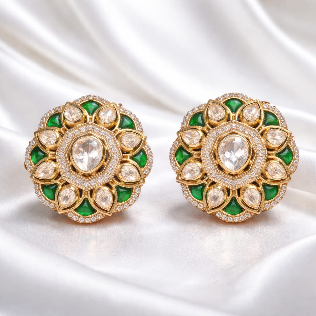 Heritage Green Polki Flower Set