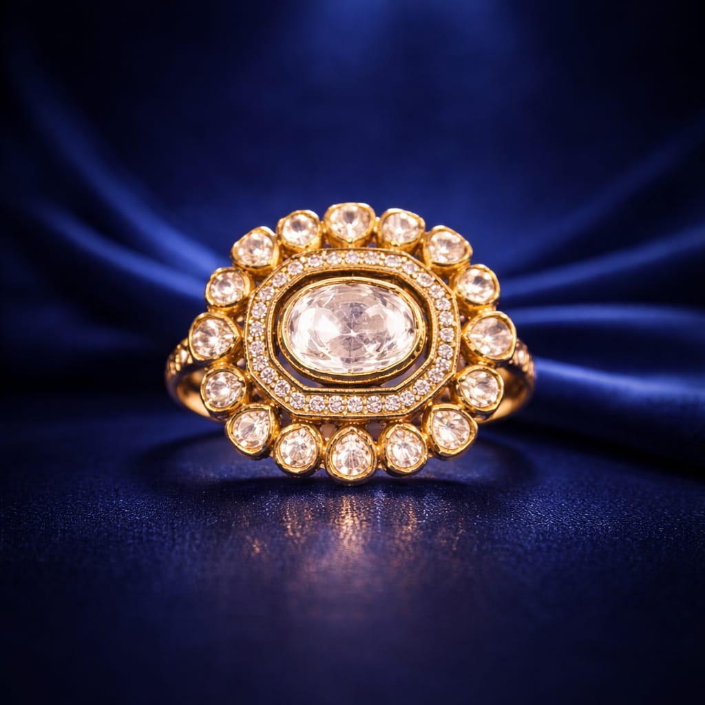 Royal Aura Polki Stone Earrings And Rings