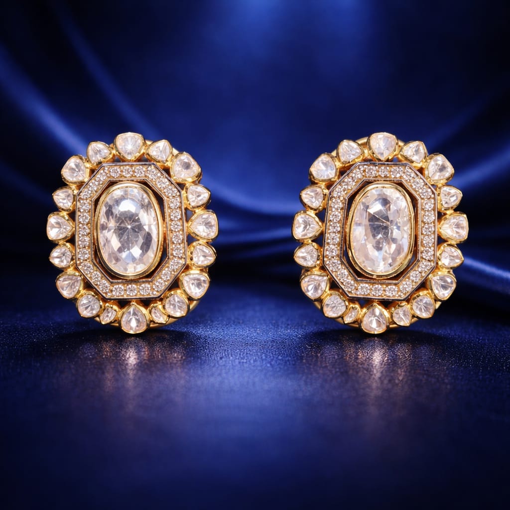 Royal Aura Polki Stone Earrings And Rings