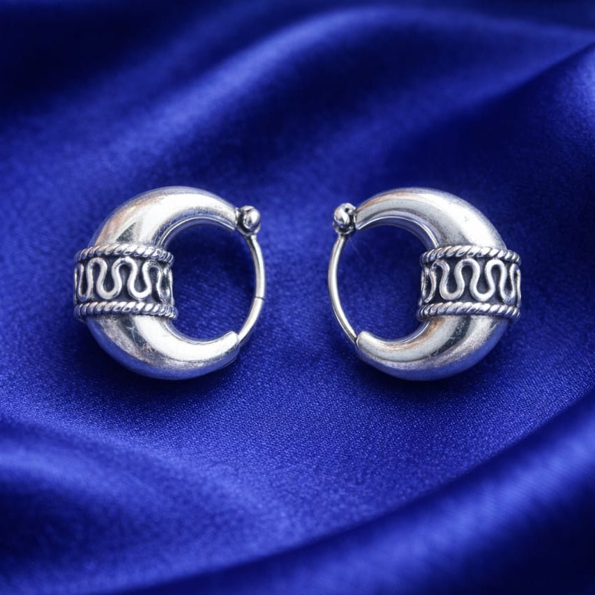 925 Sterling Silver Classic Bali Hoop Earrings for Women & Girls | Elegant Curved Design with Textured Detail | Lightweight Daily Wear Silver Earrings RRJ0387-387