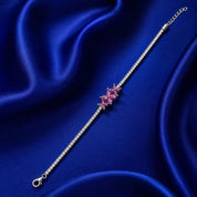 Pink Floral Crystal Silver Bracelet