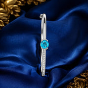 925 Sterling Silver Kada Bracelet with Blue Zircon Diamond – Elegant Statement KadaPR418-718