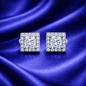 Silver Princess Halo Stud Earrings – Square Luxury Sparkle (Pr - 407-158)