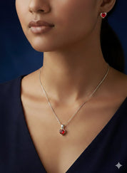 Red Heart Pendant with Matching Earrings Set for Women | Romantic Jewelry Set | Gift for HerRRJ0152-320