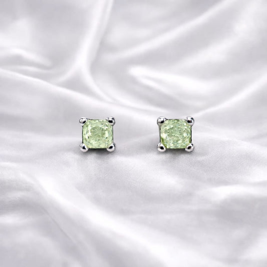 Silver Princess Green Stone Stud Earrings – Elegant Square Sparkle (RRJ 102-356)